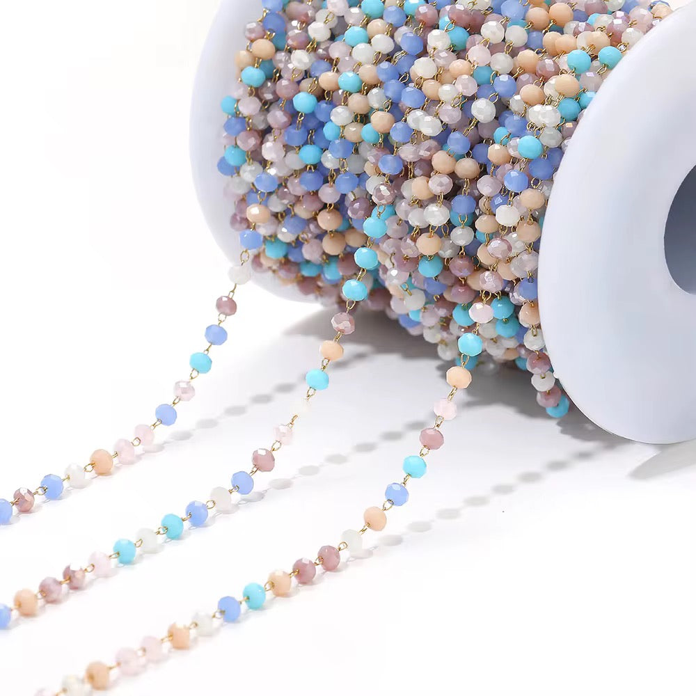 CN 363 Pastel Blues dual toned crystal 18k gold PVD plated 316 Stainless steel chain ( 1 feet ) Anti tarnish