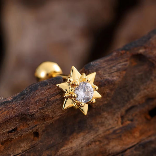 SJ 555 Snowflake Zircon Cartilage 2nd piercing stud ( 1 pc ) - 18k Gold PVD plated stainless steel - Anti tarnish