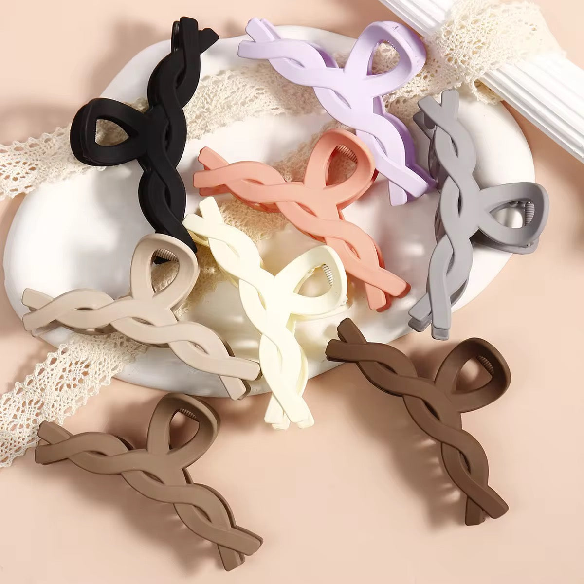 HA 03 (a) Pastel Pink Large Braided Hair Claw Clip ( 1 pc )