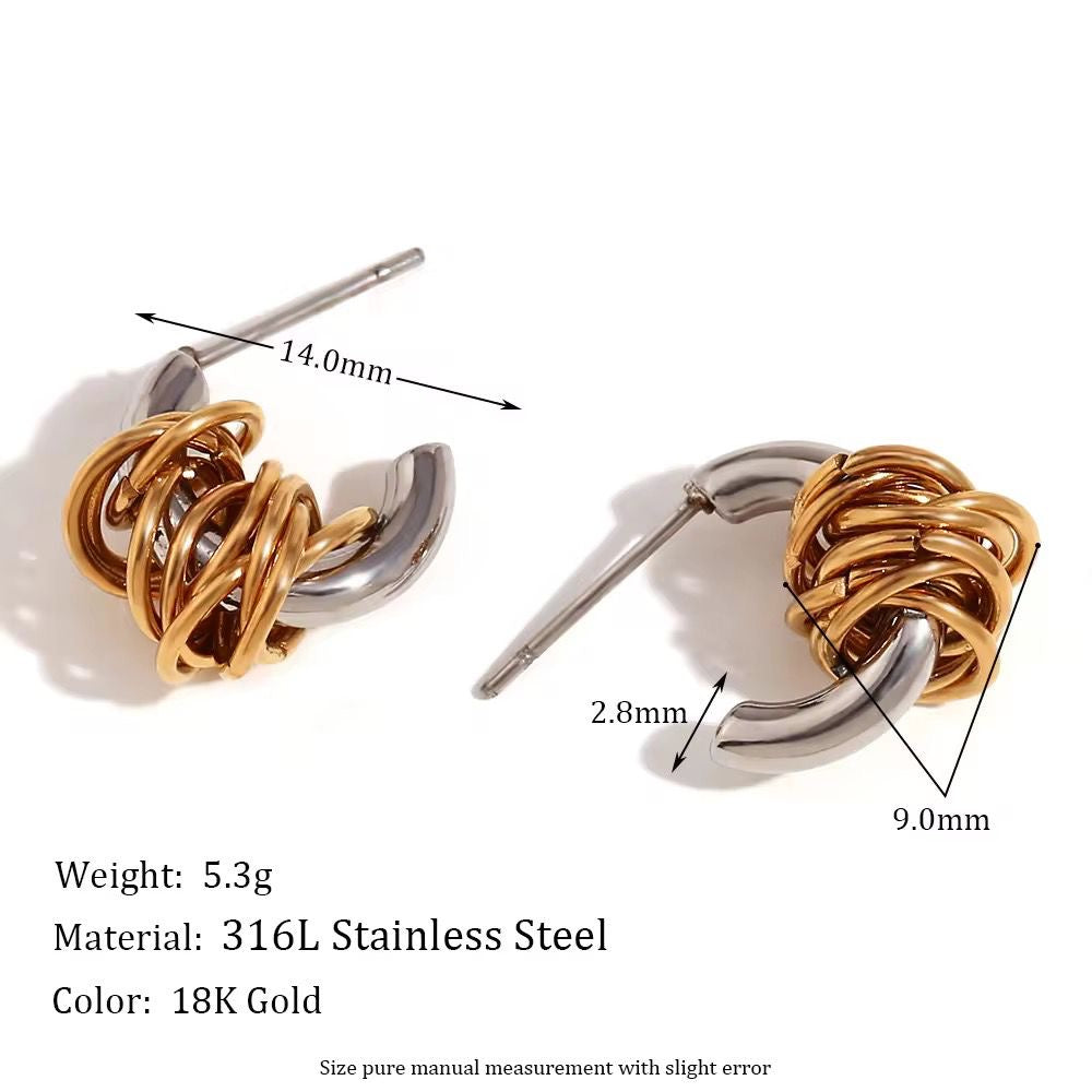 SJ 491 Wrapped C dual tone Earring - premium collection - 18k Gold PVD plated stainless steel - Anti tarnish - Wholesale