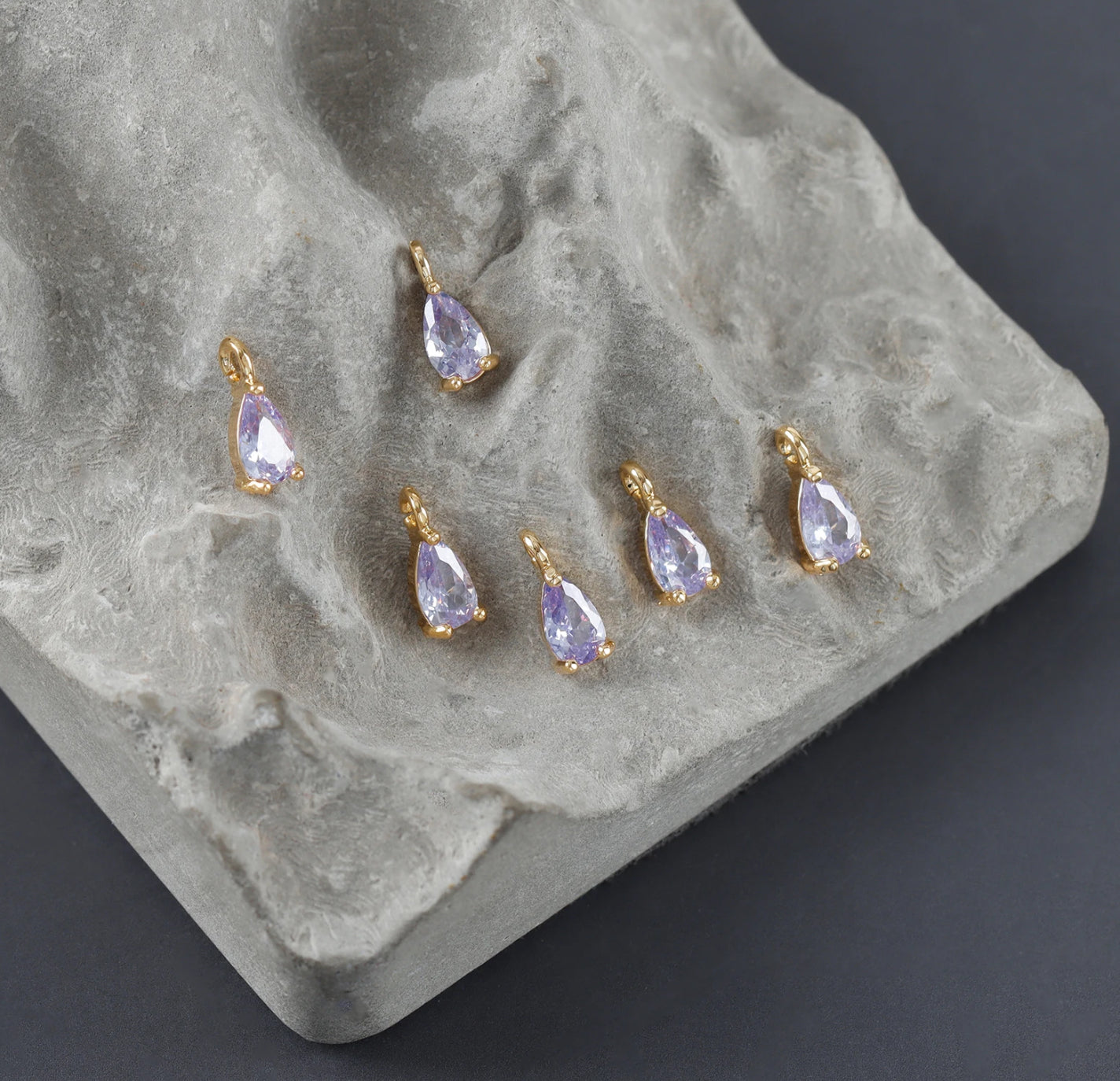 BBB 144 (B) purple zircon crystal teardrop charm gold plated- anti tarnish (1PC)