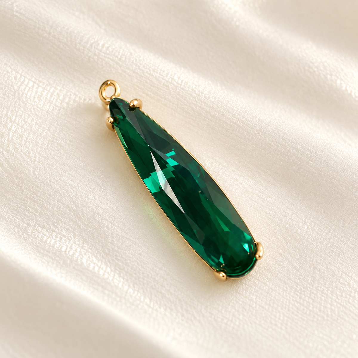 GPC23Q Dark green zircon crystal teardrop Gold plated charm ( 1 pc ) Anti tarnish