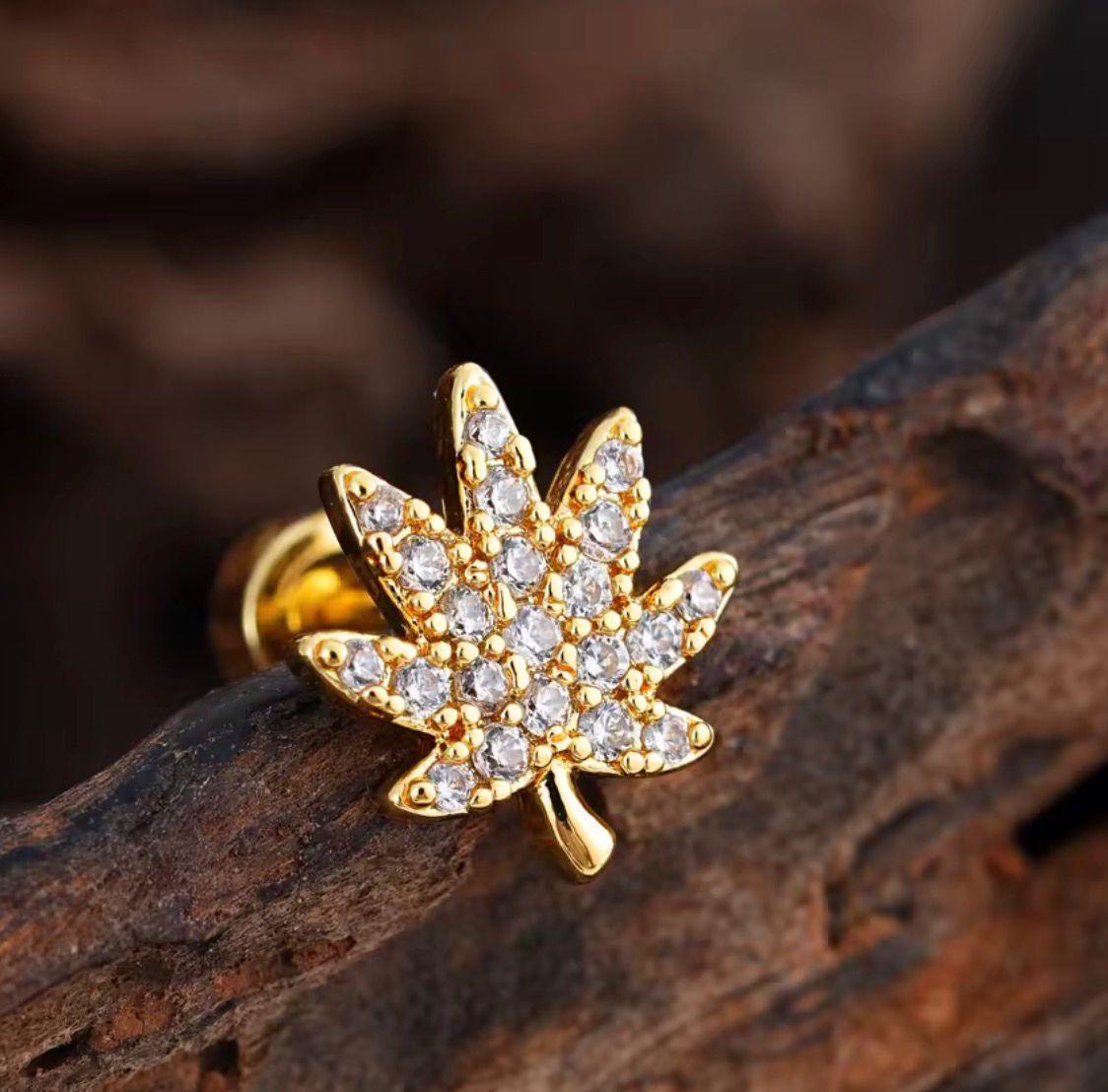 MSJ05B Gilded Maple Zircon Cartilage 2nd piercing stud ( 2 pc )- 18k Gold PVD plated
