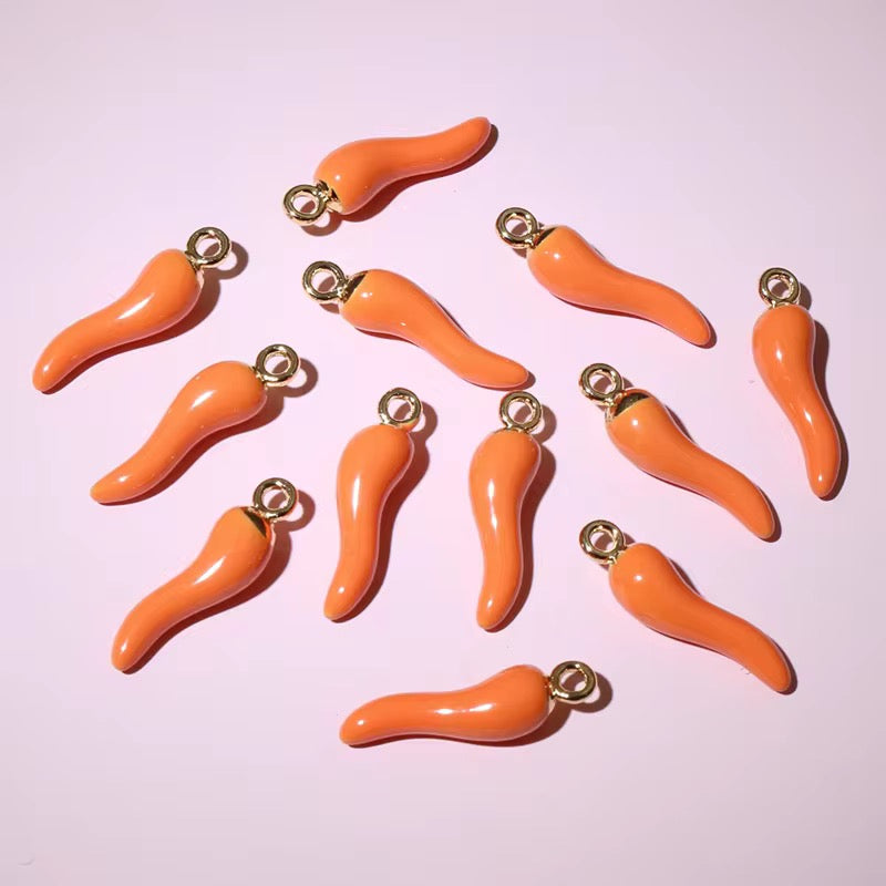 BBB 205 (f) Orange Chilli pepper enamel charm ( 1 pc ) Tarnish Resistant ( 19:5.5 mm )