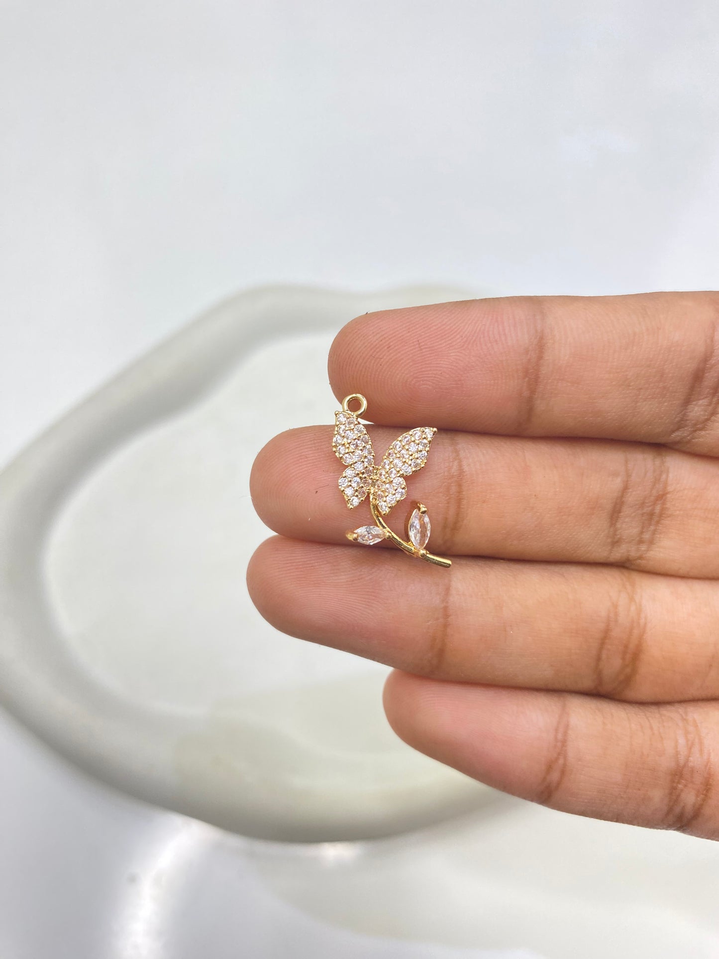 SS 2648 Butterfly leaf Zircon Charm CZ gold plated ( 1 pc ) anti tarnish