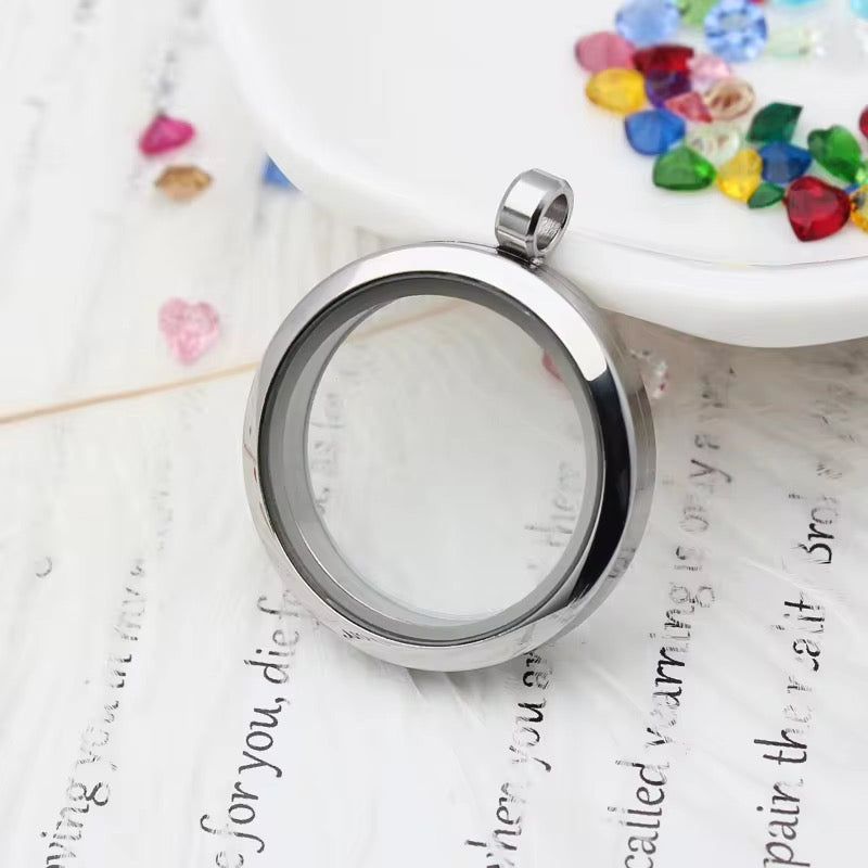 FL 2542 Floating Glass Locket Steel plated stainless steel ( 1 pc ) - anti tarnish