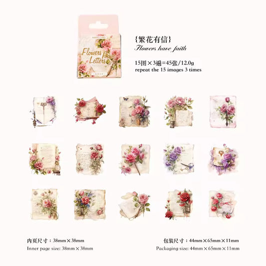 Floral Letters vintage Waterproof UV Resistant sticker ( 1 pack - 46 piece )