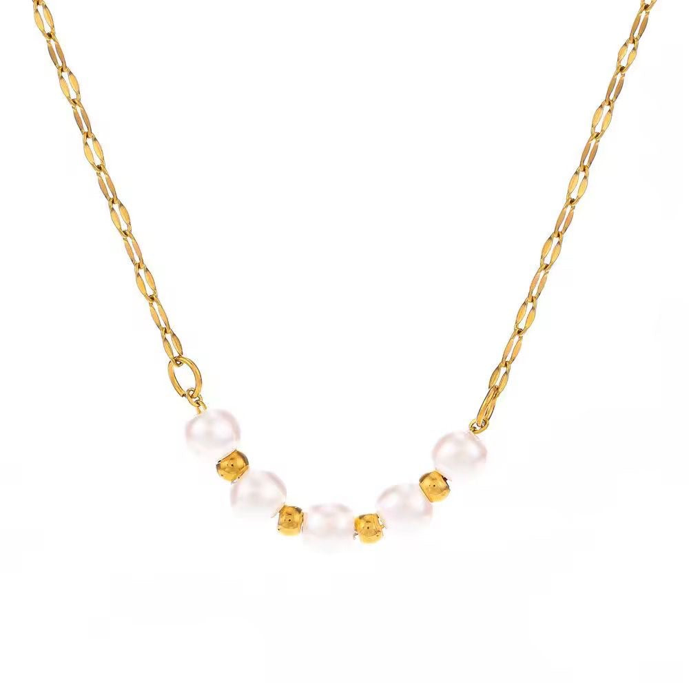 SJ 742 Minimalistic Pearl Lip chain Necklace - 18k Gold PVD plated stainless steel - Anti tarnish