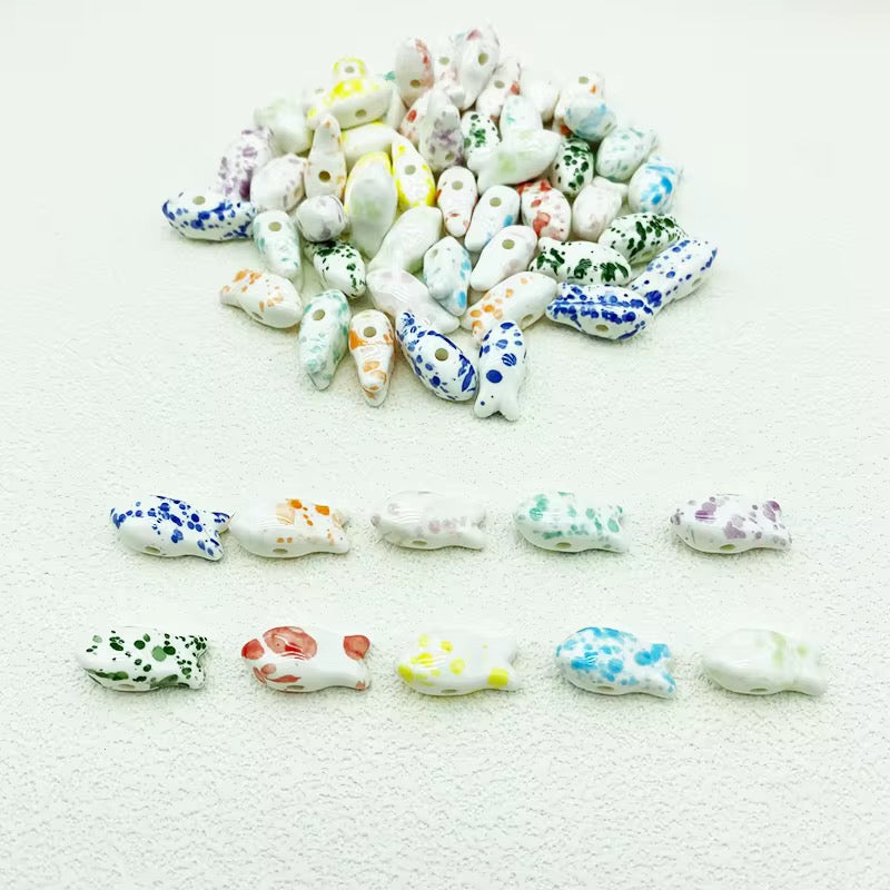 BBB 054 (d) Pastel green Fish porcelain ceramic bead ( 1 pc )