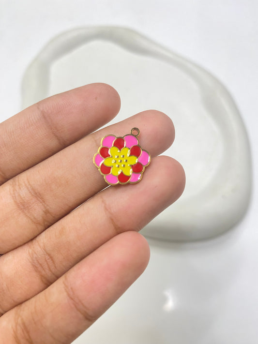 SS 2560 Floral Enamel charm 18k gold plated stainless steel ( 1 piece ) Anti tarnish