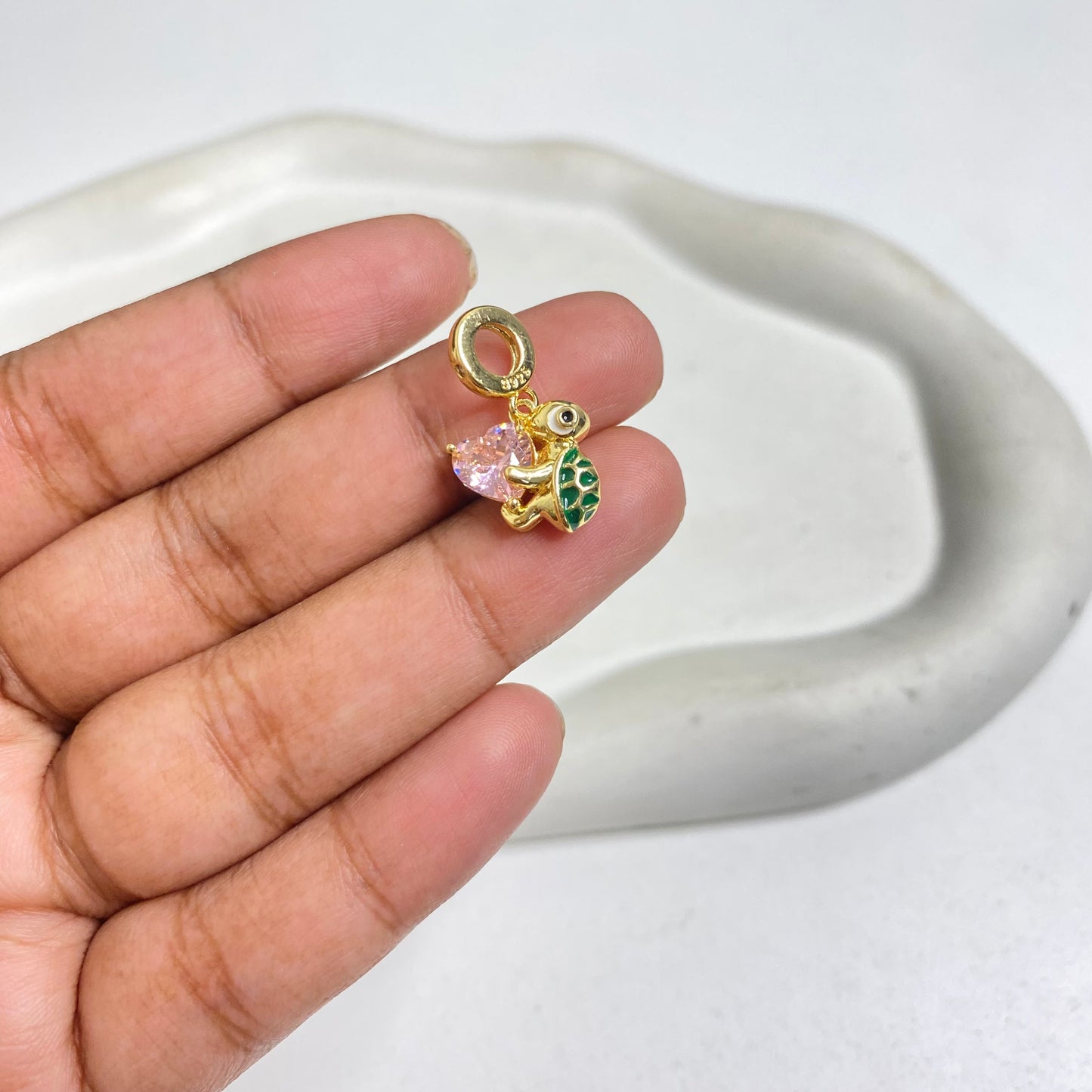 SS 1138 Heart Turtle Zircon Charm 14k Gold plated ( 1 pc ) Anti tarnish ( 14:21 mm )
