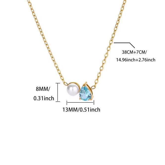 NSJ17F light blue pearl zircon - 18k Gold PVD plated 316 stainless steel - Anti tarnish