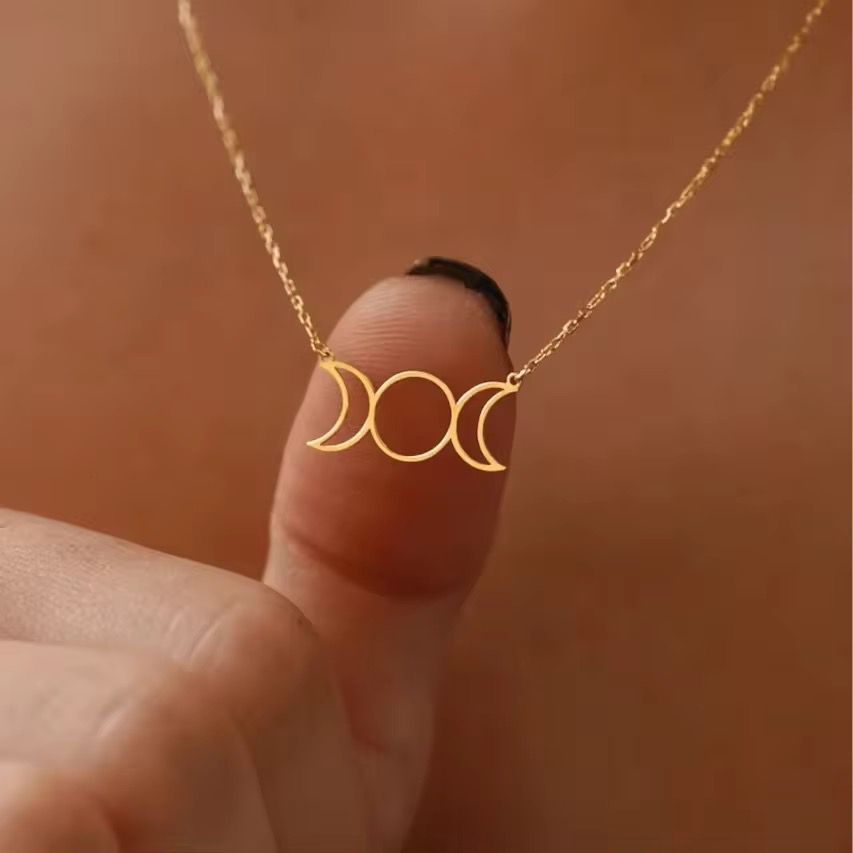 SJ 735 Hollow Moon Phase Necklace - 18k Gold PVD plated stainless steel - Anti tarnish