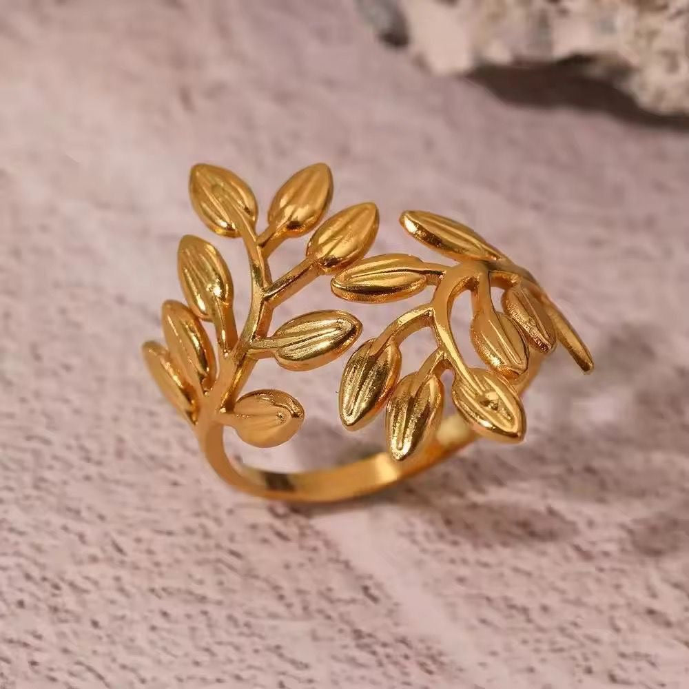 SJ 604 Leaf ring adjustable - 18k Gold PVD plated stainless steel - Anti tarnish