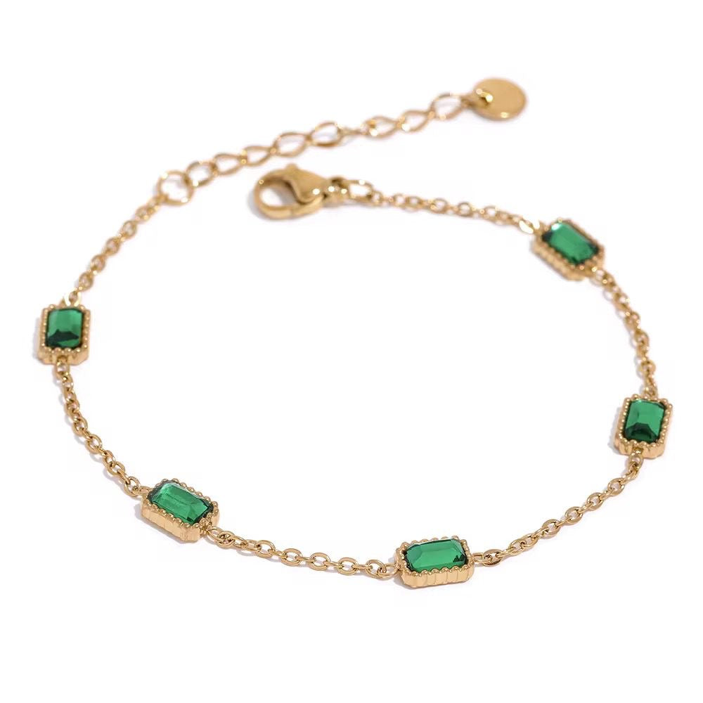 SJ 740 Emerald Dainty Zircon Bracelet - 18k Gold PVD plated stainless steel - Anti tarnish