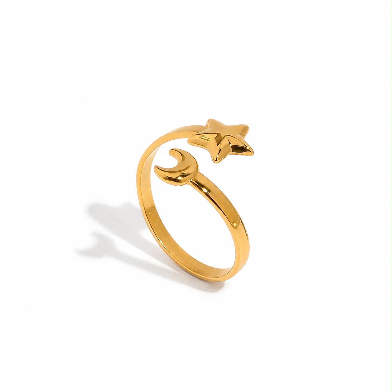 RSJ33E moon & Star Ring -18k Gold PVD plated 316 stainless steel - Anti tarnish