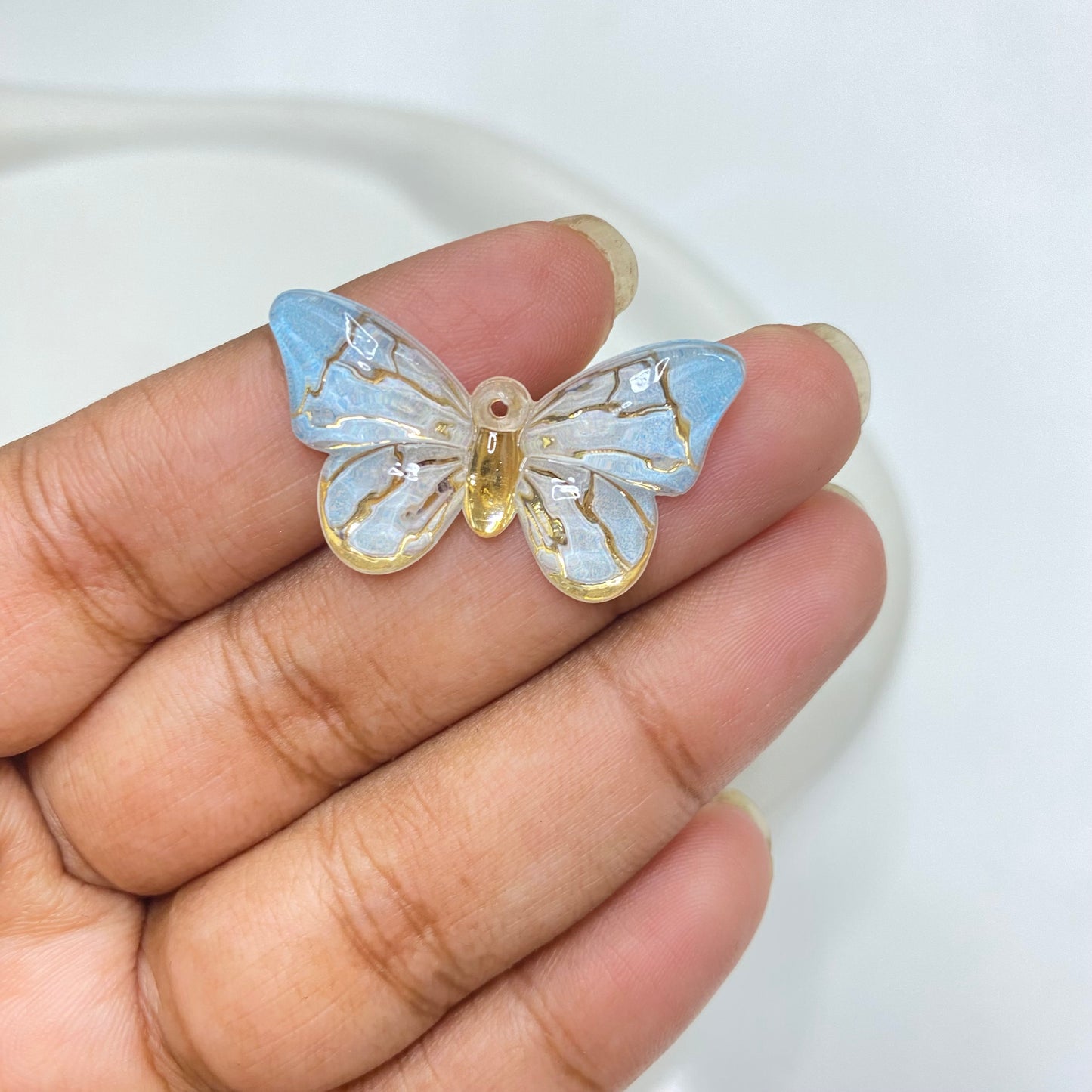 BBB 50 (f) light blue butterfly Luminous shiny Acrylic bead ( 1 pc )