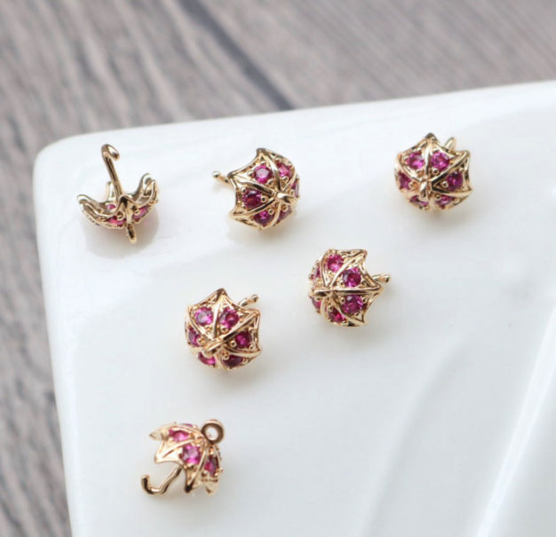 SS 422 PINK UMBRELLA ZIRCON CRYSTAL GOLD PLATED