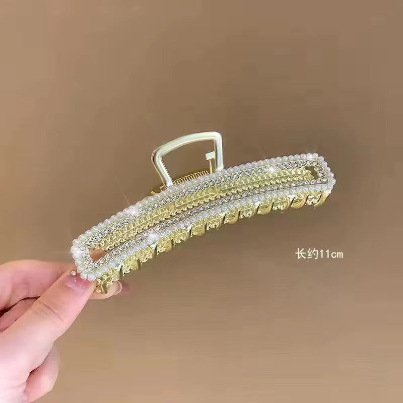 HA 17 Rhinestone Pearl Metal Hair Claw Clip ( 1 pc )