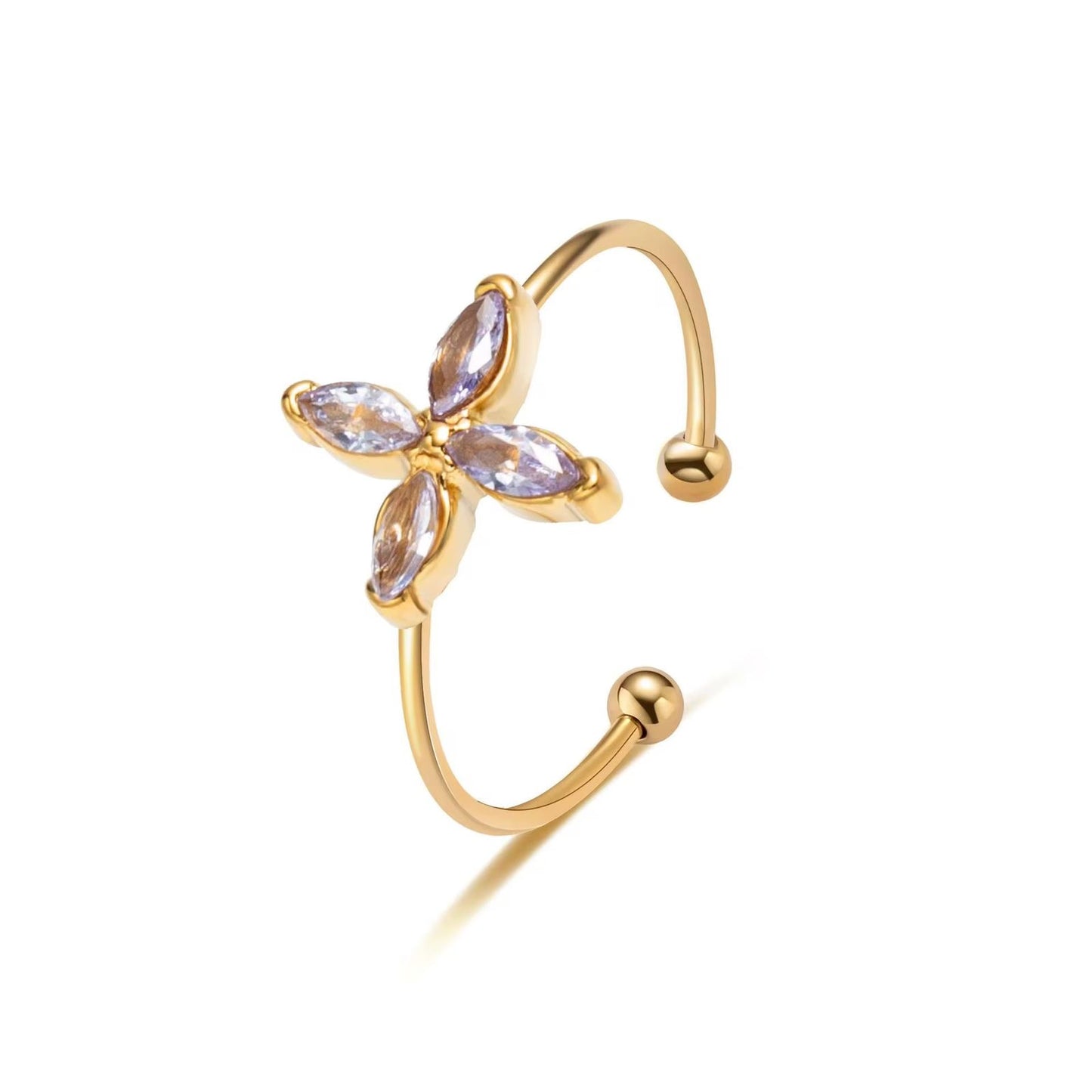 SJ 721 Clear Zircon Flower Dainty Ring Adjustable - 18k Gold PVD plated stainless steel - Anti tarnish