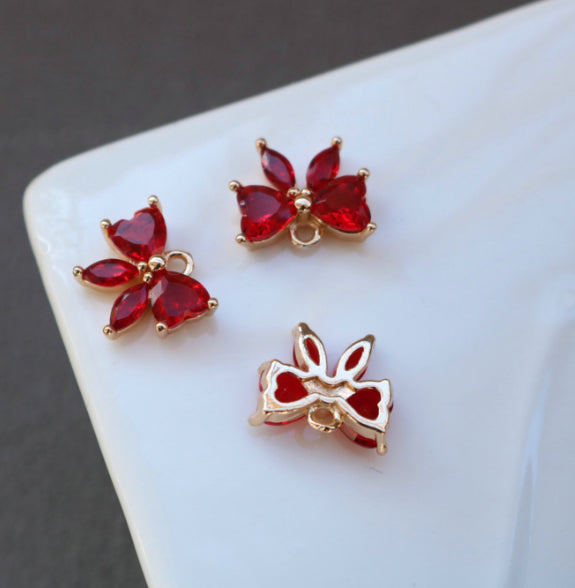 SS 507 Red butterfly zircon crystal gold plated charm - anti tarnish