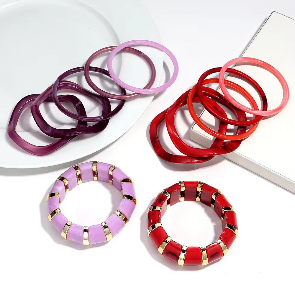 RJ 10 Purple Mixed Chunky Irregular bracelet Set ( 6 piece / set ) - Anti tarnish