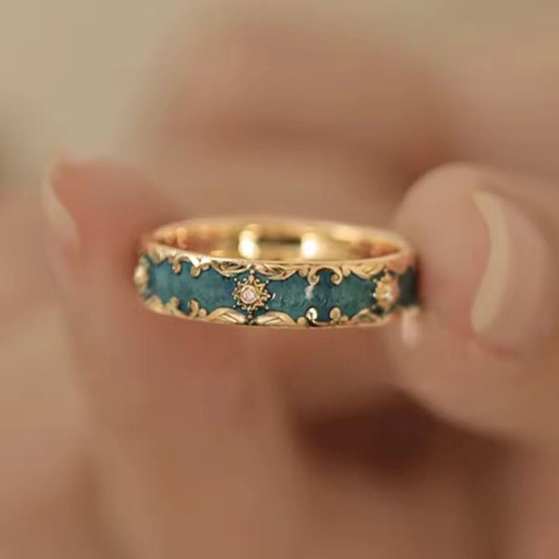 SJ 597 Exquisite zircon Enamel 18k Gold plated Ring adjustable - gold plated Brass - Anti tarnish