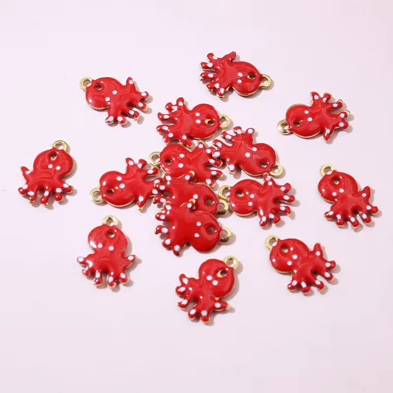BBB 241 (b) Red Octopus Tiny Charm 18K Gold PVD plated stainless steel ( 1 piece ) Anti tarnish ( 12:9 mm )