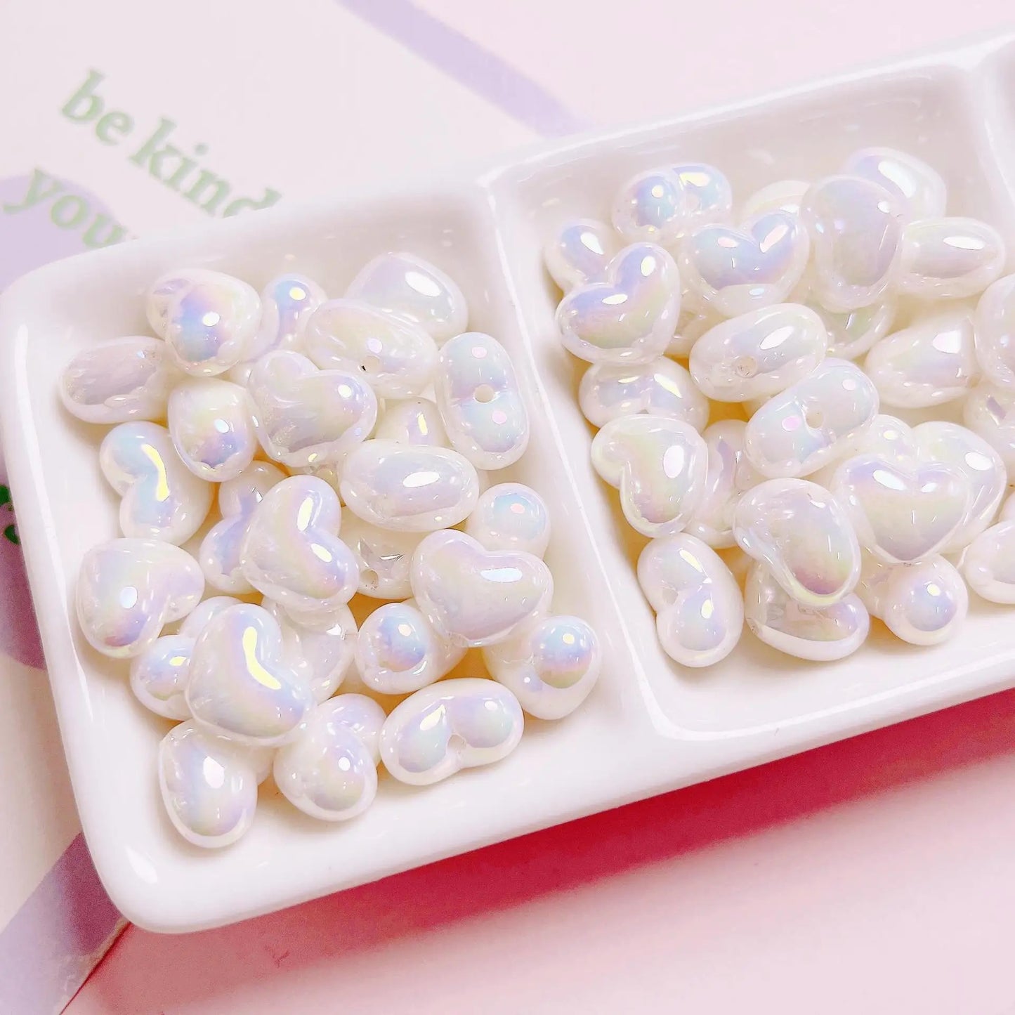 BBB 162 (A) white rainbow Luminous heart uv plated holographic irrediscent Acrylic bead ( 1 pc )