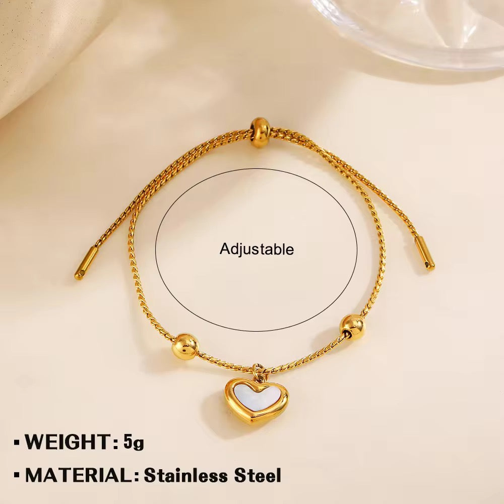 SJ 219 White heart adjustable bracelet
-18k gold plated stainless steel - Anti tarnish - Wholesale