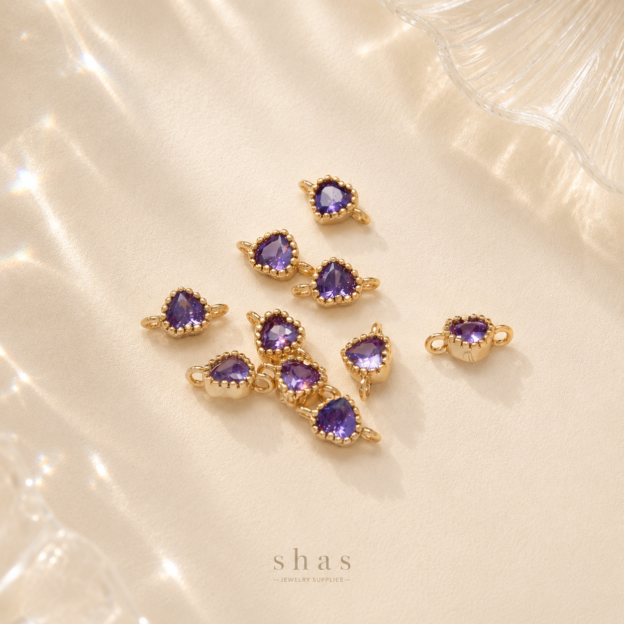 GPC05J2 Purple Heart Zircon connector charm 14k gold plated ( 1 pc ) Anti tarnish