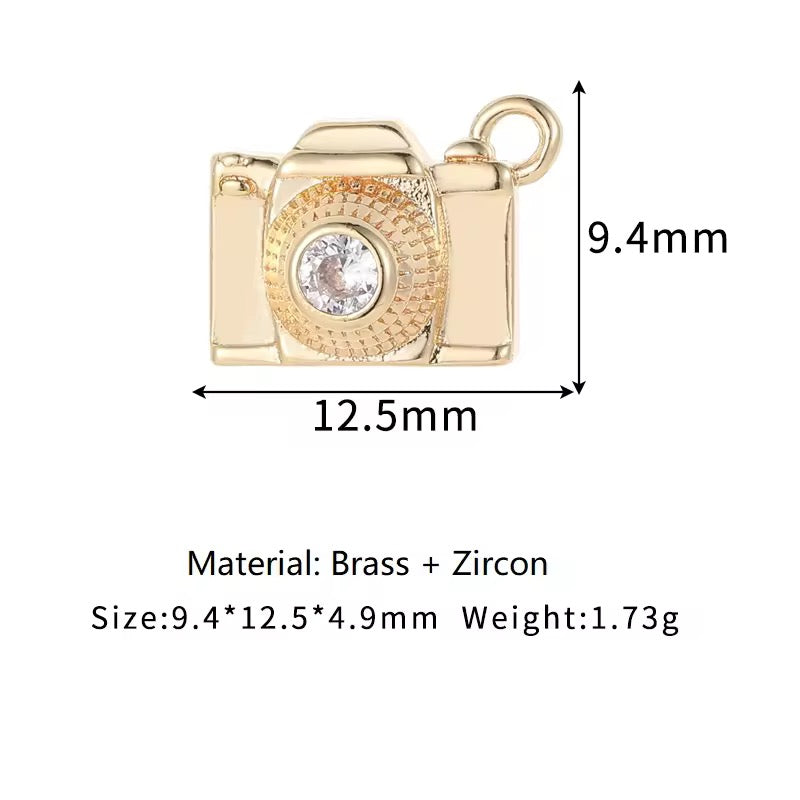 GPC14H Camera Zircon charm 14k gold plated ( 1 pc ) Anti tarnish