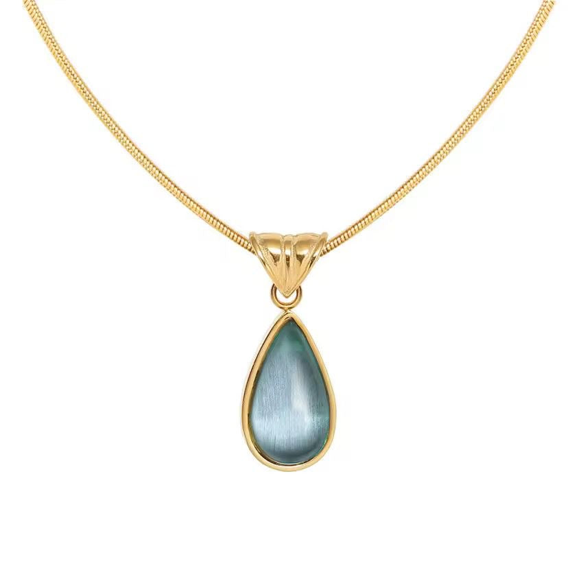 SJ 571 Turquoise waterdrop Necklace - 18k Gold PVD plated stainless steel - Anti tarnish