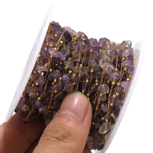 CN 224 Polychromatic gemstone crystal gold Stainless steel chain ( 1 feet )Anti tarnish