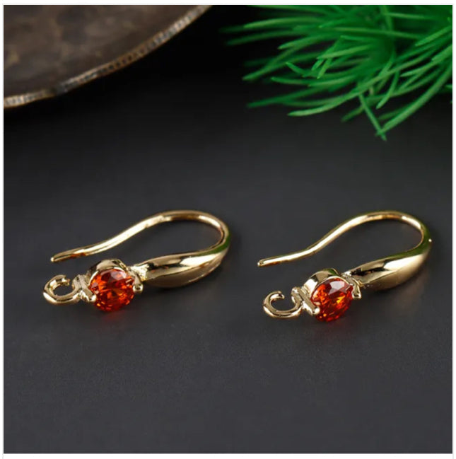 SS 554 Orange Red Gold plated zircon crystal hook ( 2 pc ) Anti tarnish