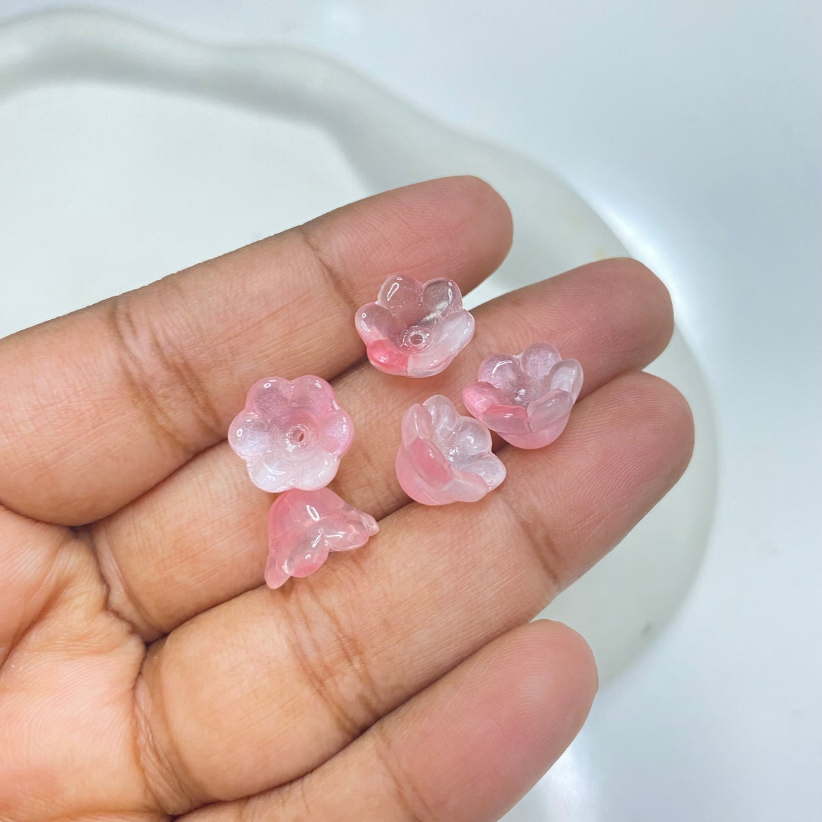 GB63H dual tone pink flower glass bead ( 1 pc )