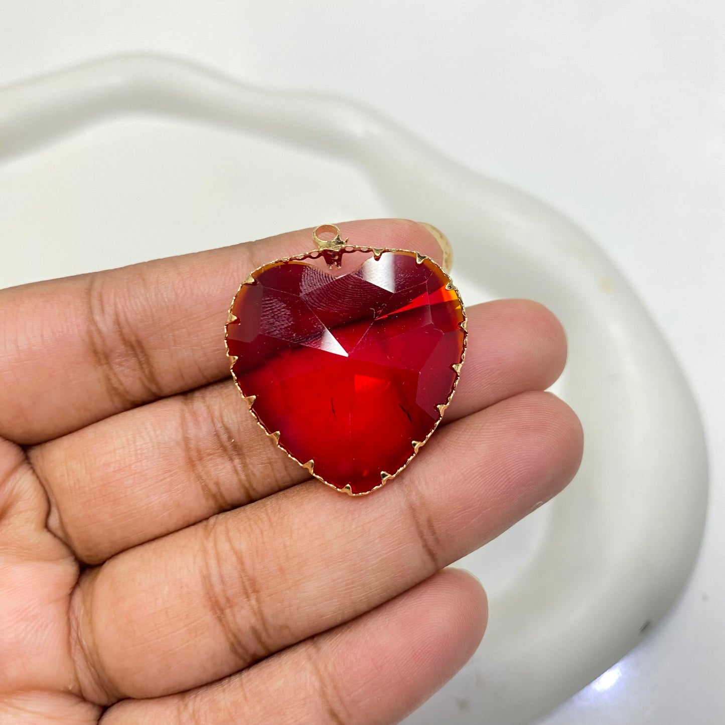 BBB 147 (F) Red Crystal heart gold plated pendant ( 1 pc ) Anti tarnish
