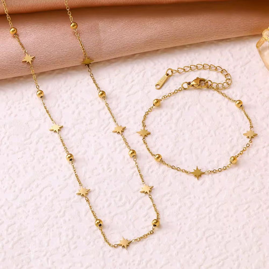 NSJ20A Star Beaded Necklace- 18k Gold PVD plated 316 stainless steel -Anti tarnish