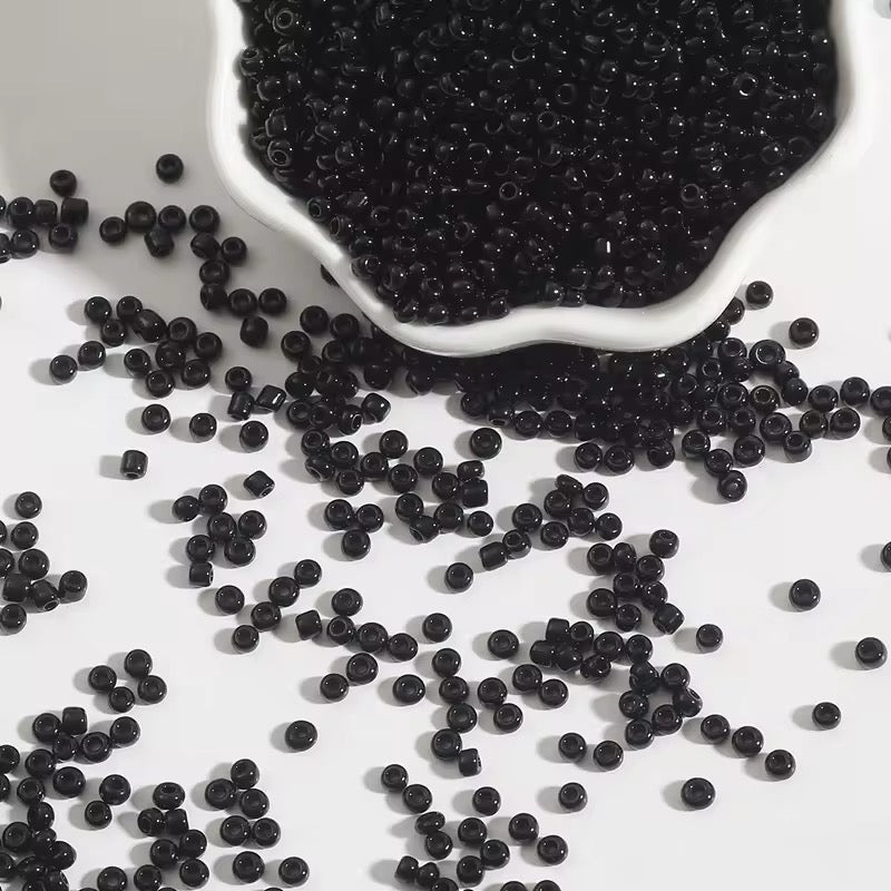 BBB 150 (a) Black Tiny Solid Rice Czech Glass bead ( 1 gm ) around 60 to 70 piece ( 2mm )