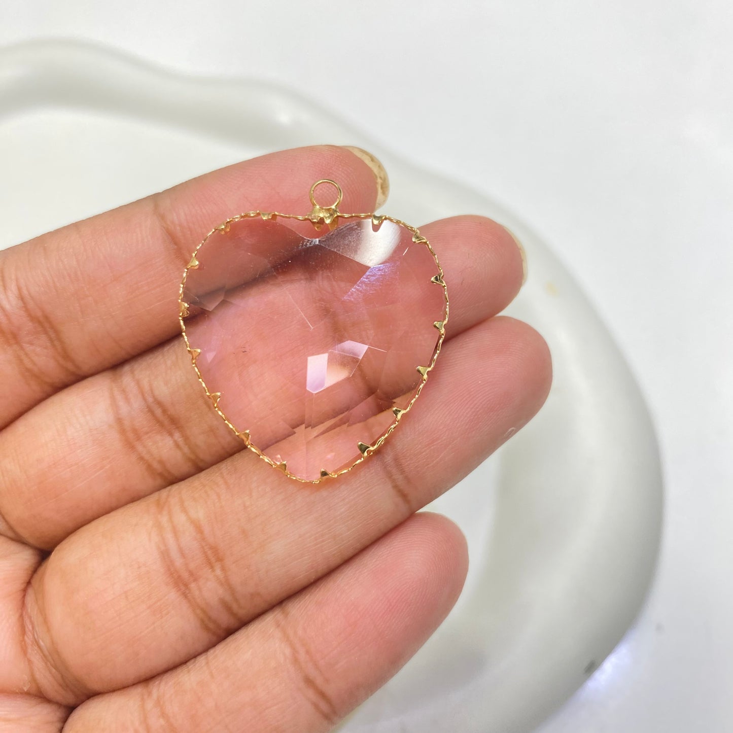 BBB 147 (E) Big pink heart crystal gold plated charm ( 1 pc ) Anti TARNISH