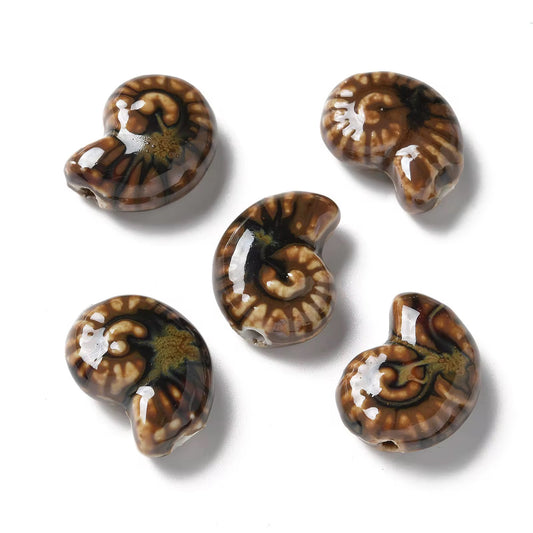 BBB 215 (d) Dark Brown Conch Shell Porcelian Ceramic bead ( 1 pc ) High Shine ( 21:16 mm )