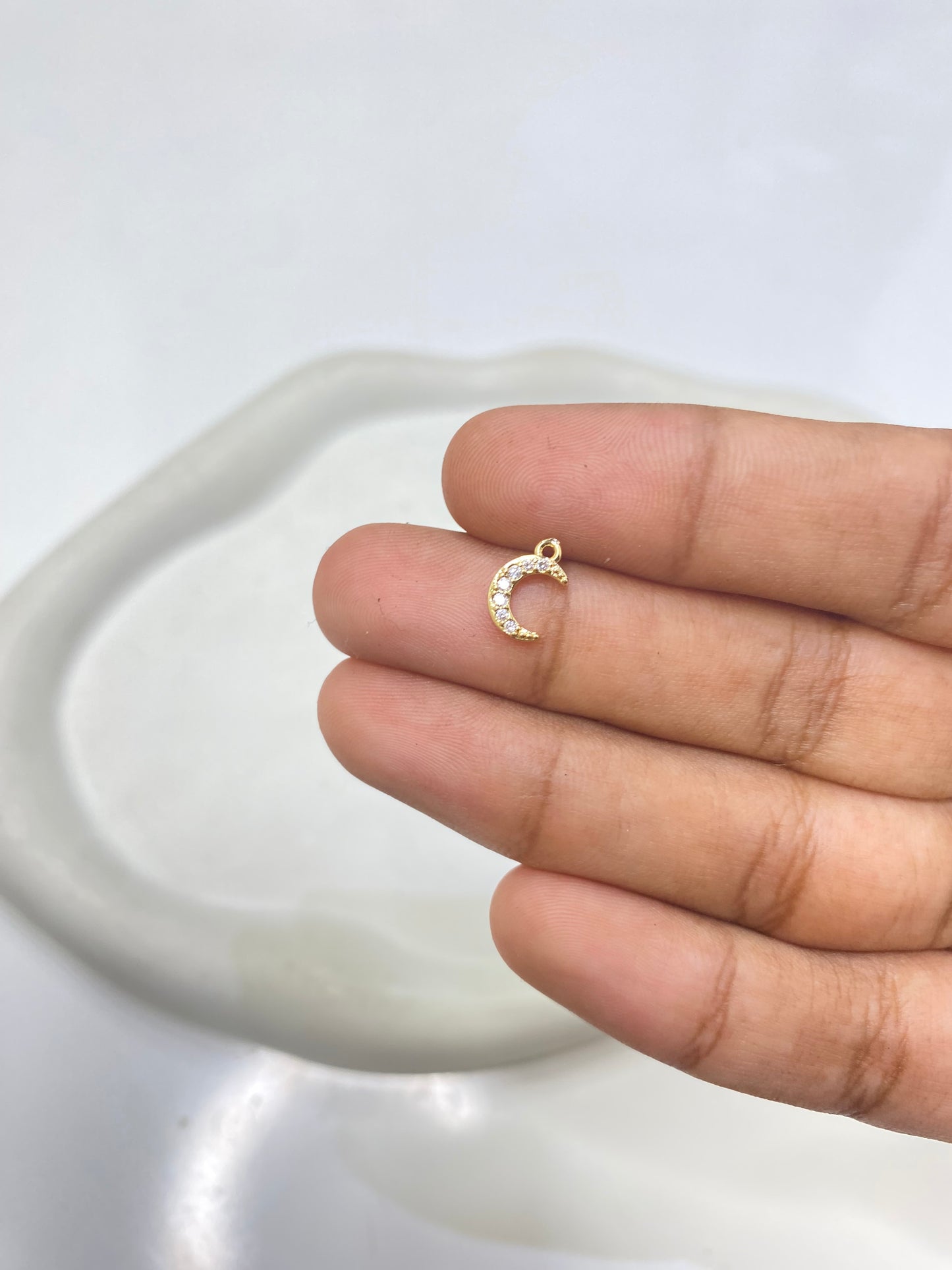 SS 2650 Tiny Moon Zircon Charm CZ gold plated ( 1 pc ) anti tarnish
