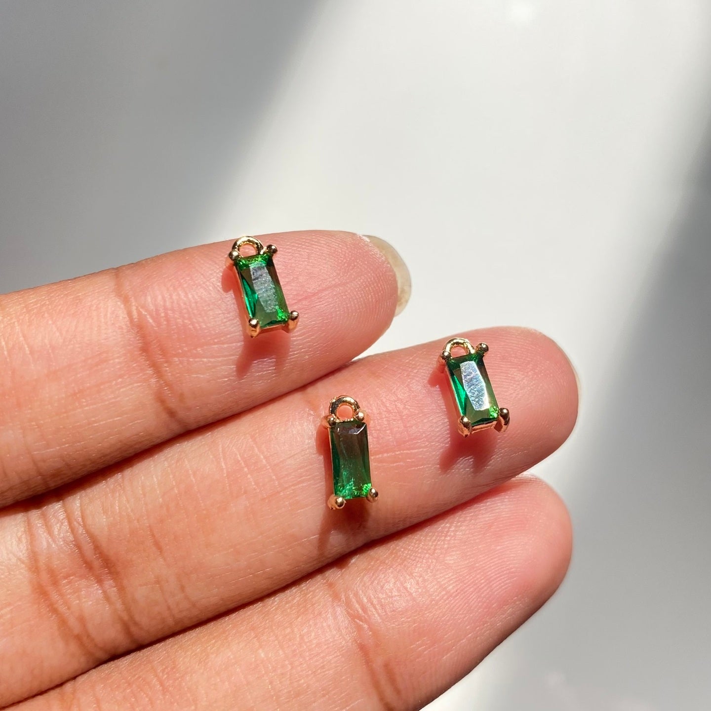 BBB 156 (C) 472 Green Rectangle CZ gold plated charm (1PC) anti tarnish