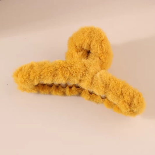 HA 01 (c) Mustard Yellow Plush Fluffy Hair Claw ( 1 pc )