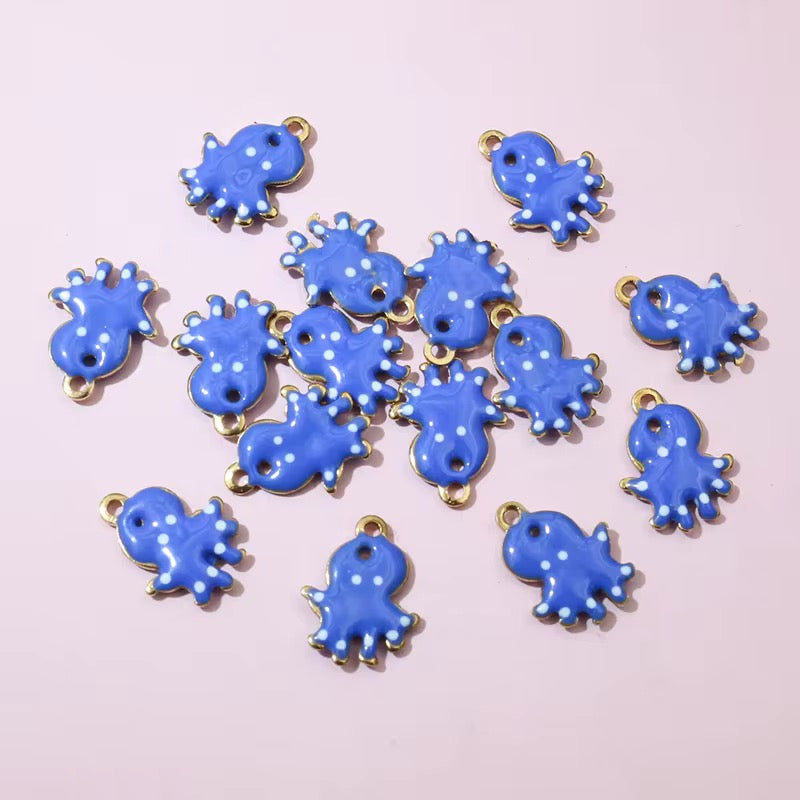 BBB 241 (c) Dark Blue Octopus Tiny Charm 18K Gold PVD plated stainless steel ( 1 piece ) Anti tarnish ( 12:9 mm )
