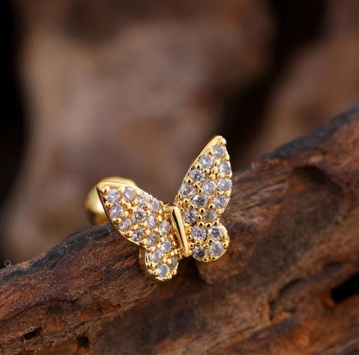SJ 559 Butterfly Zircon Cartilage 2nd piercing stud ( 1 pc ) -18k Gold PVD plated stainless steel - Anti tarnish