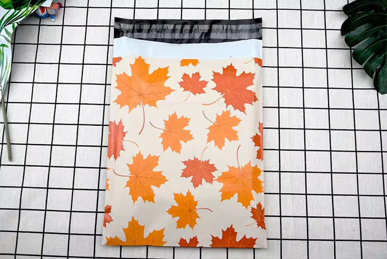 Autumn Leaves Poly Mailer Bag - Waterproof & Double sided - Designer Premium Packaging ( 15:18 inch )