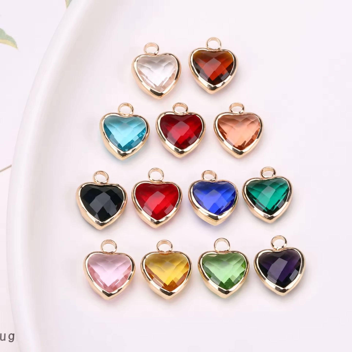 BBB 95 Heart 14k gold plated Zircon crystal charm ( 1 pc ) Anti tarnish ( 8 mm )