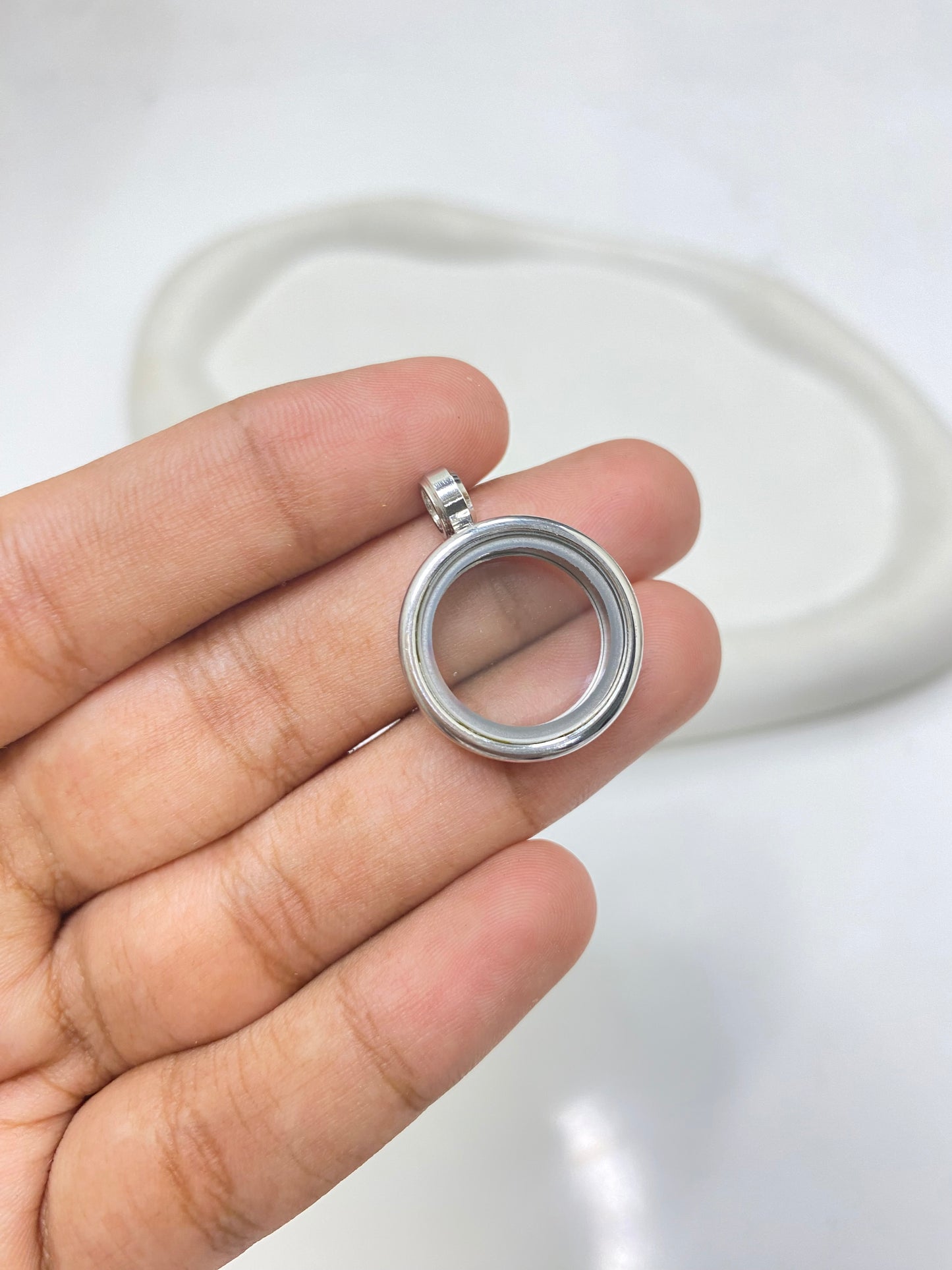 FL 2542 Floating Glass Locket Steel plated stainless steel ( 1 pc ) - anti tarnish