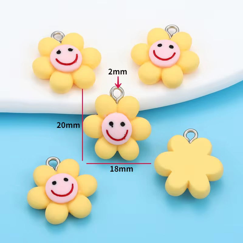 BRC 011 (B) Smiley Flower resin charm with hook ( 1 pc )